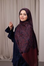 Nevra Desen Soft Şal - Lacivert Bordo - Görsel 3