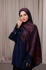 Nevra Desen Soft Şal - Lacivert Bordo - Görsel 4