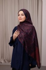 Nevra Desen Soft Şal - Lacivert Bordo - Görsel 5