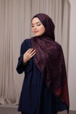 Nevra Desen Soft Şal - Lacivert Bordo