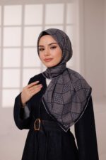 Mosaic Desen Soft Eşarp - Antrasit Lacivert - Görsel 4