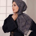 Mosaic Desen Soft Eşarp - Antrasit Lacivert