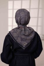 Mosaic Desen Soft Eşarp - Antrasit Lacivert - Görsel 7