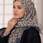 Flora Desen Soft Eşarp - Yeşil Bej