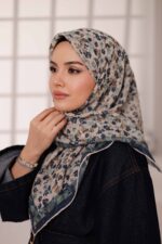 Flora Desen Soft Eşarp - Yeşil Bej