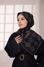 Mosaic Desen Soft Eşarp - Siyah Gri