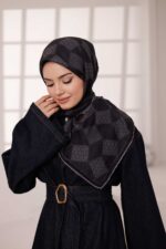 Mosaic Desen Soft Eşarp - Siyah Gri - Görsel 6