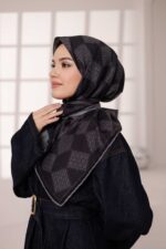 Mosaic Desen Soft Eşarp - Siyah Gri - Görsel 5