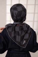 Mosaic Desen Soft Eşarp - Siyah Gri - Görsel 7