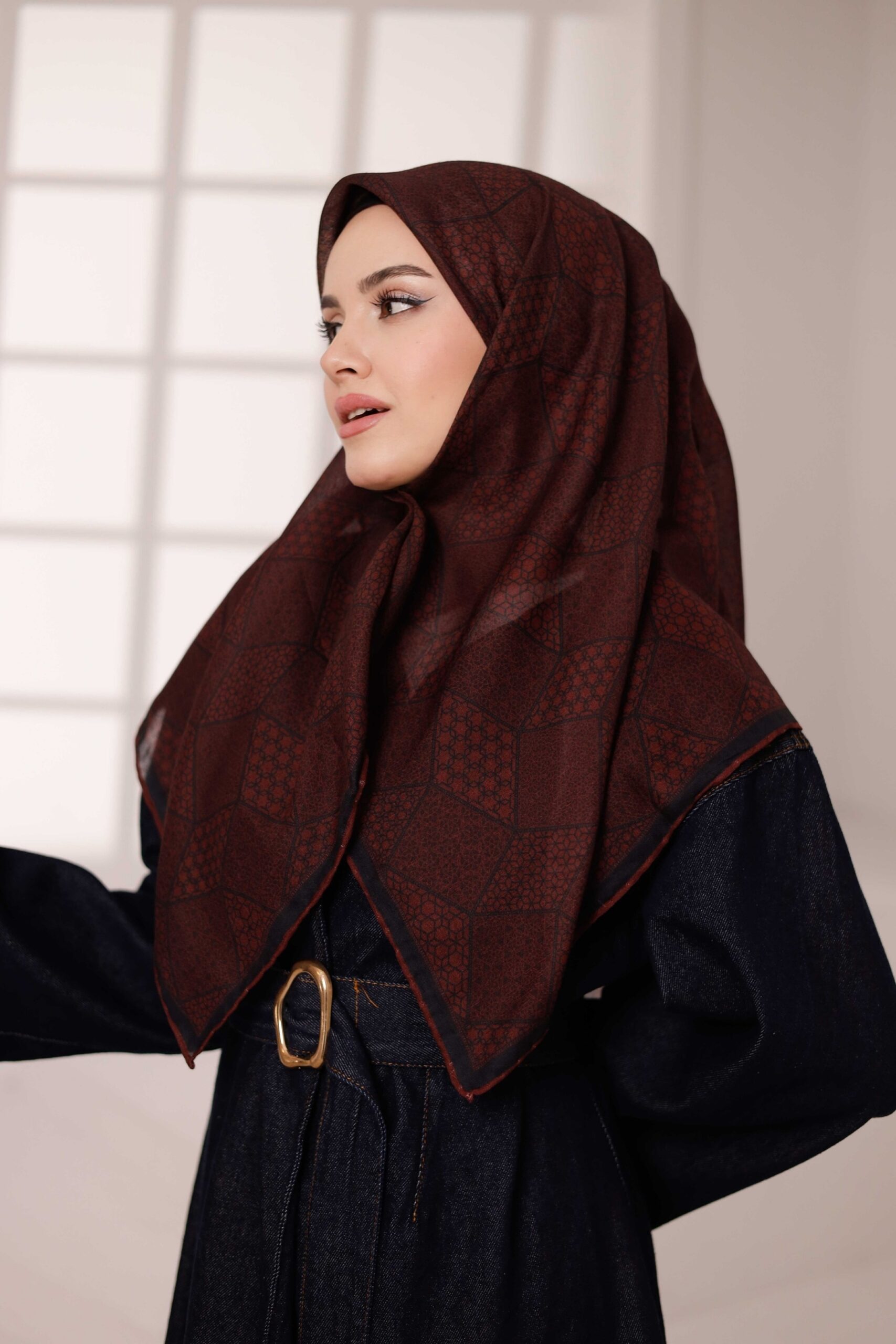 _57A2200 Mosaic Desen Soft Eşarp - Koyu Kiremit - Görsel 1