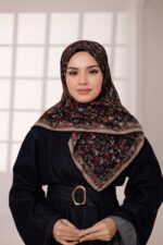 Flora Desen Soft Eşarp - Siyah Kiremit - Görsel 3