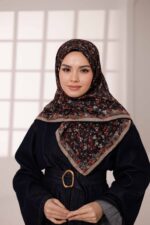 Flora Desen Soft Eşarp - Siyah Kiremit - Görsel 2