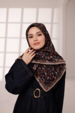 Flora Desen Soft Eşarp - Siyah Kiremit - Görsel 4