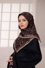 Flora Desen Soft Eşarp - Siyah Kiremit - Görsel 5