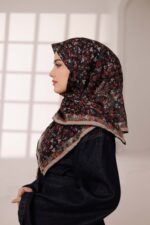 Flora Desen Soft Eşarp - Siyah Kiremit - Görsel 6