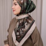 İz Desen Soft Eşarp - Yeşil Bej