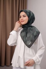 Mosaic Desen Soft Eşarp - Dumanlı Yeşil - Görsel 6