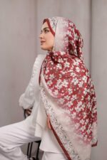 Flora Desen Soft Şal - Bordo Ekru