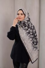 Flora Desen Soft Şal - Siyah Ekru - Görsel 5
