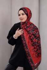 Flora Desen Soft Şal - Kırmızı - Görsel 2