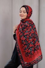 Flora Desen Soft Şal - Kırmızı - Görsel 5