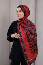 Flora Desen Soft Şal - Kırmızı - Görsel 4
