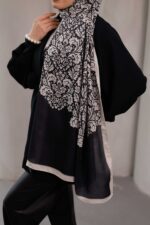 Nevra Desen Soft Şal - Siyah Krem - Görsel 7