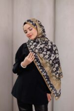 Flora Desen Soft Şal - Latte - Görsel 4