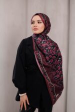 Flora Desen Soft Şal - Mürdüm - Görsel 3