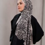 Nevra Desen Soft Şal - Siyah Krem