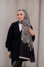 Nevra Desen Soft Şal - Siyah Krem - Görsel 6