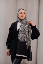 Nevra Desen Soft Şal - Siyah Krem - Görsel 5