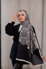 Nevra Desen Soft Şal - Siyah Krem - Görsel 3