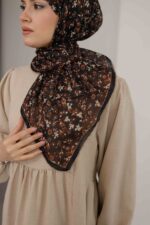 Flora Desen Soft Eşarp - Kahve - Görsel 8