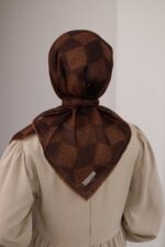 Mosaic Desen Soft Eşarp - Kahve Kiremit - Görsel 8