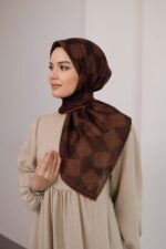 Mosaic Desen Soft Eşarp - Kahve Kiremit - Görsel 5