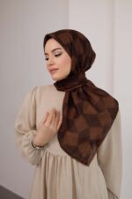 Mosaic Desen Soft Eşarp - Kahve Kiremit - Görsel 6