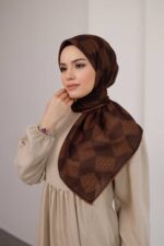 Mosaic Desen Soft Eşarp - Kahve Kiremit - Görsel 4