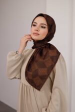 Mosaic Desen Soft Eşarp - Kahve Kiremit