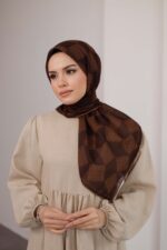 Mosaic Desen Soft Eşarp - Kahve Kiremit - Görsel 2