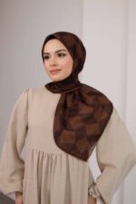 Mosaic Desen Soft Eşarp - Kahve Kiremit - Görsel 3