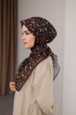 Flora Desen Soft Eşarp - Kahve - Görsel 7