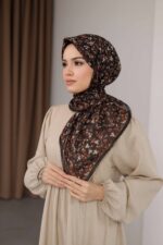 Flora Desen Soft Eşarp - Kahve - Görsel 6