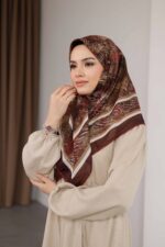 İz Desen Soft Eşarp - Kahve Kiremit - Görsel 5