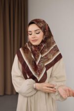 İz Desen Soft Eşarp - Kahve Kiremit - Görsel 4