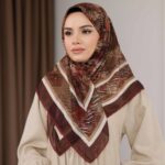 İz Desen Soft Eşarp - Kahve Kiremit