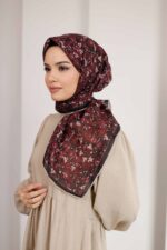 Flora Desen Soft Eşarp - Bordo - Görsel 2