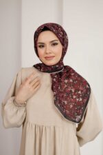 Flora Desen Soft Eşarp - Bordo - Görsel 3