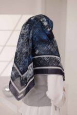 İz Desen Soft Eşarp - Füme Mavi - Görsel 7