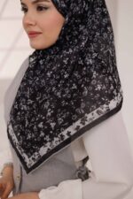 Flora Desen Soft Eşarp - Siyah - Görsel 5